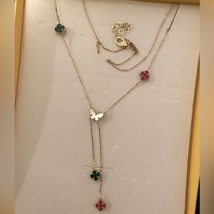 16 inches 18k GOLD mother of pearl butterfly and clover.REAL GOLD